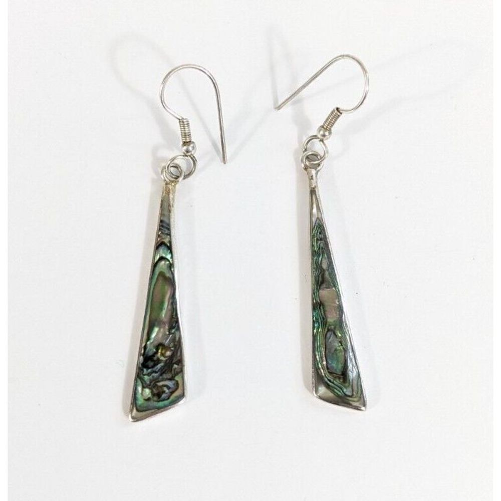 Abalone Long Shell Silver Dangle Earrings - image 1